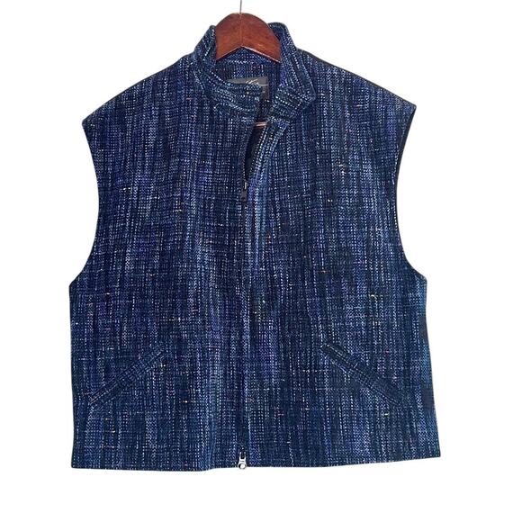 Bibi Stein Handwoven Jacket & Vest Set Navy Textured Full Zip Artisan Designer - Picture 4 of 10